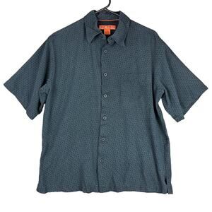 Sette Ponti Mens Shirt Black Blue Silk Short Sleeve Collared Button Down Medium